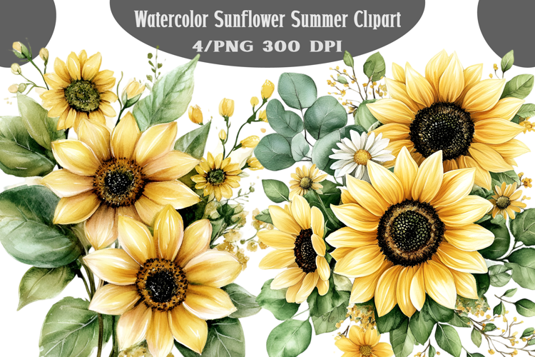 Watercolor Sunflower Summer Clipart
