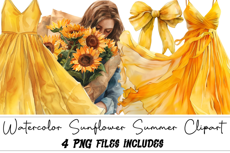 Watercolor Sunflower Summer Clipart
