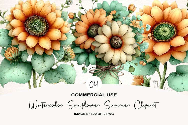 Watercolor Sunflower Summer Clipart