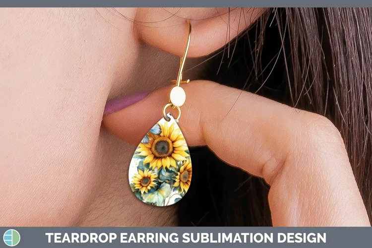 Watercolor Sunflower Teardrop Earrings Sublimation Earrings