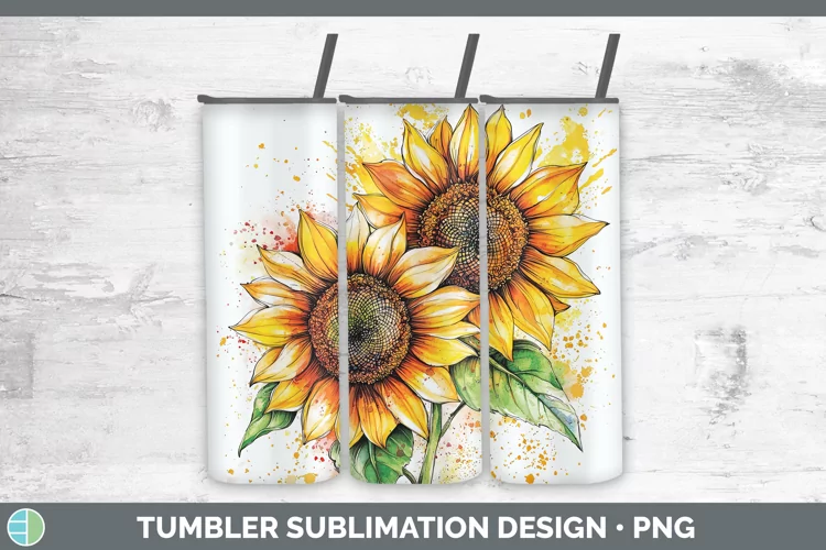 Watercolor Sunflower Tumbler Sublimation 20 oz Skinny Tumble