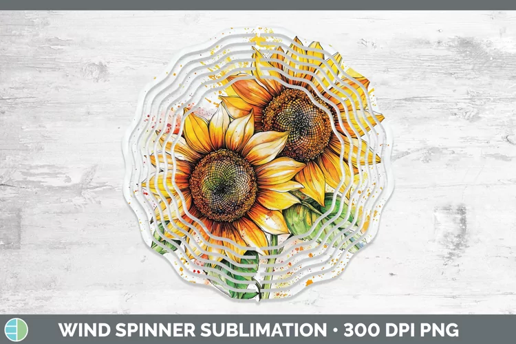 Watercolor Sunflower Wind Spinner Sublimation Spinner Design