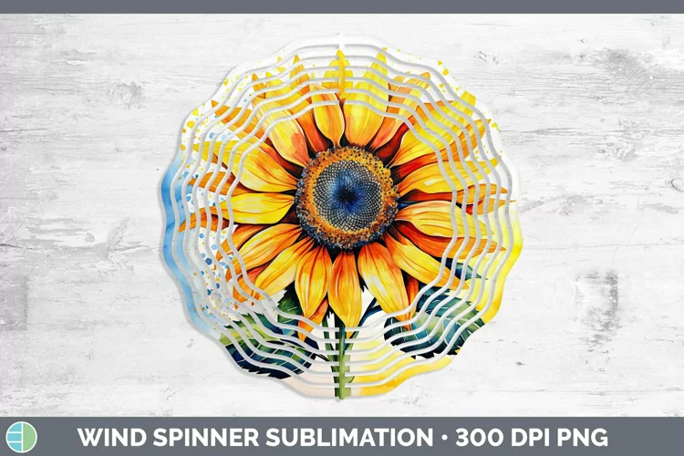 Watercolor Sunflower Wind Spinner Sublimation Spinner Design