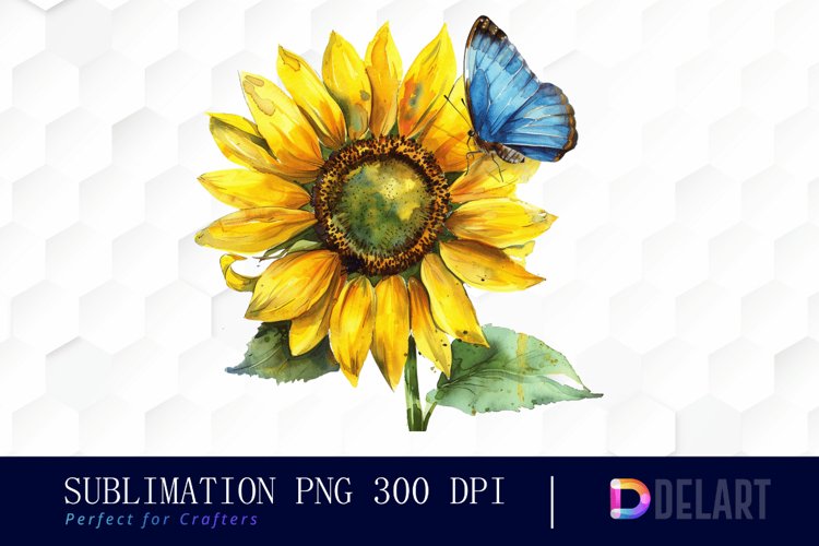 Sunflower With Butterfly Watercolor Clipart