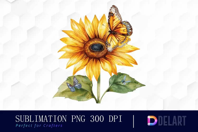 Sunflower With Butterfly Graphics Clipart