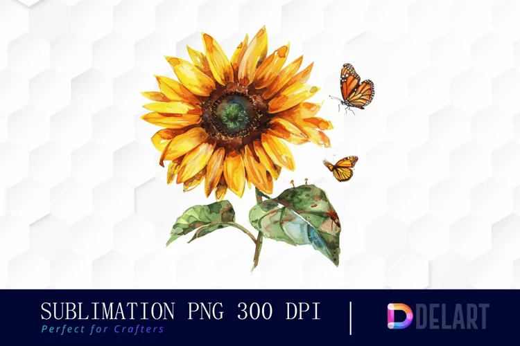 Sunflower With Butterfly Illustration Clipart