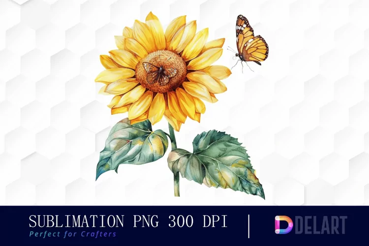 Sunflower With Butterfly Illustration Clipart