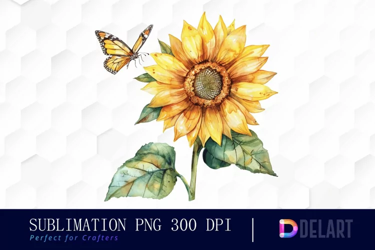 Sunflower With Butterfly Graphics Clipart
