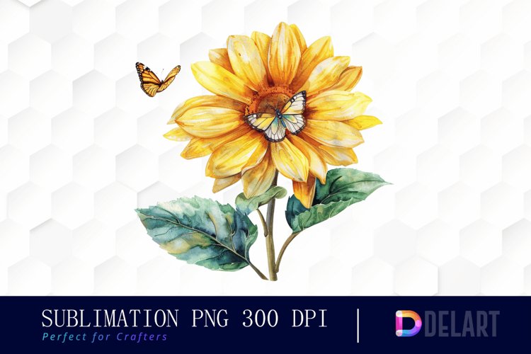 Sunflower With Butterfly Illustration Clipart