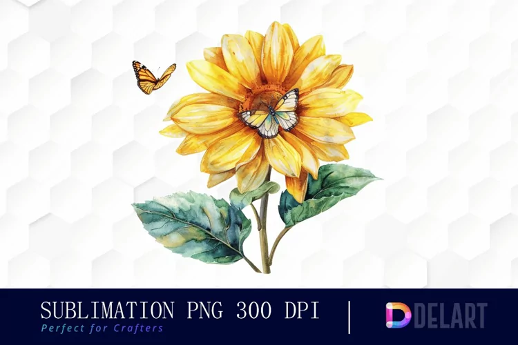 Sunflower With Butterfly Illustration Clipart