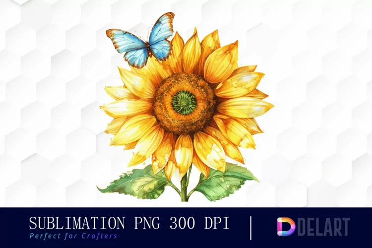 Sunflower With Butterfly Sublimation PNG Clipart