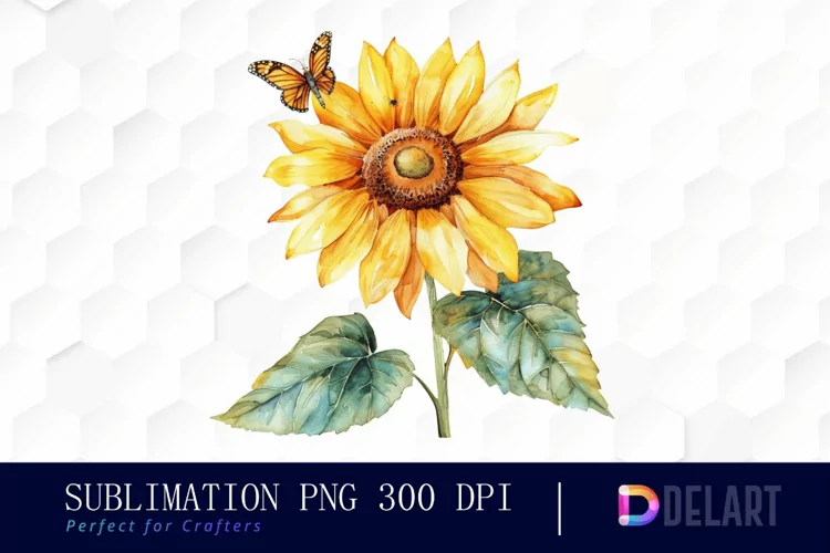 Sunflower With Butterfly Graphics Clipart