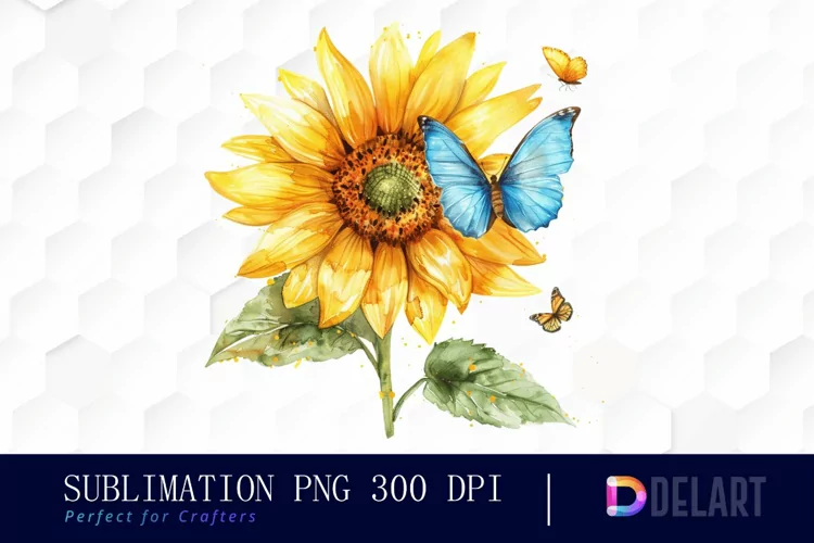 Sunflower With Butterfly Graphics Clipart