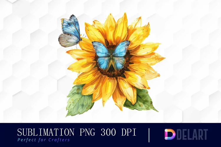 Sunflower With Butterfly Watercolor Clipart