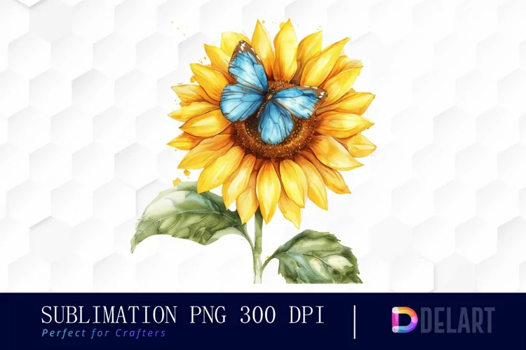 Sunflower With Butterfly Graphics Clipart