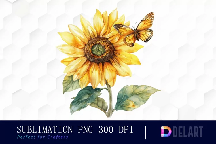 Sunflower With Butterfly Graphics Clipart