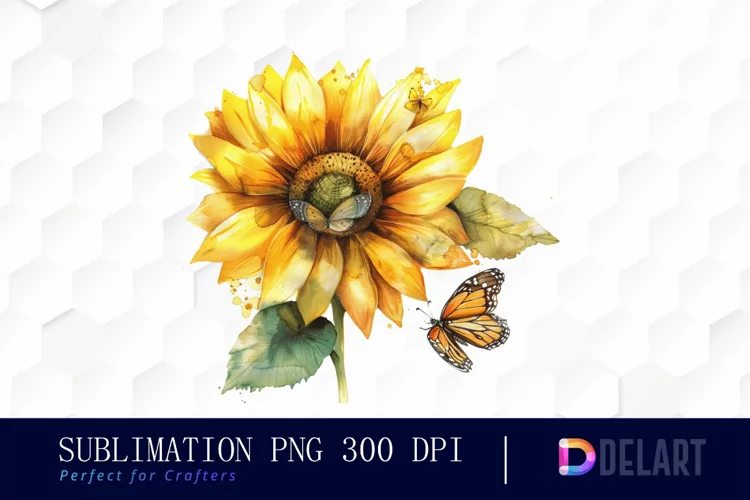 Sunflower With Butterfly Illustration Clipart