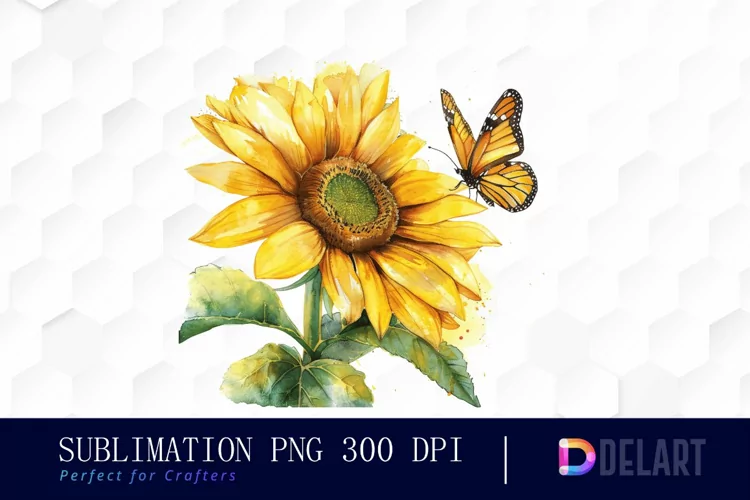 Sunflower With Butterfly Graphics Clipart