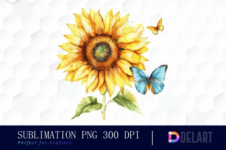 Sunflower With Butterfly Graphics Clipart