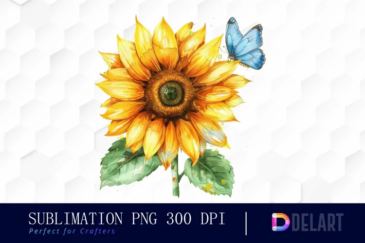 Sunflower With Butterfly Sublimation PNG Clipart