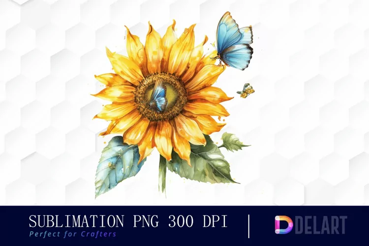 Sunflower With Butterfly Graphics Clipart