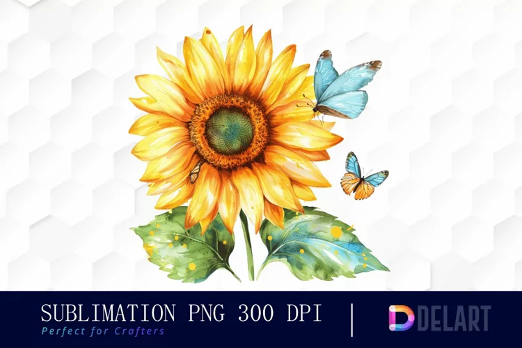 Sunflower With Butterfly Illustration Clipart