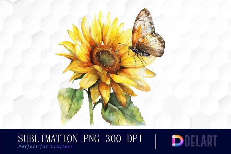 Sunflower With Butterfly Sublimation PNG Clipart