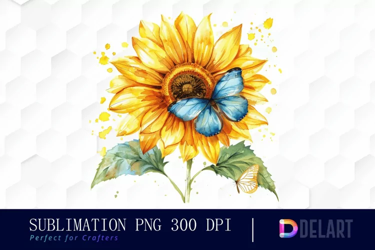 Sunflower With Butterfly Graphics Clipart