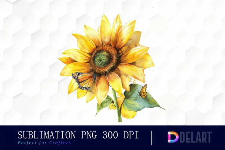 Sunflower With Butterfly Watercolor Clipart