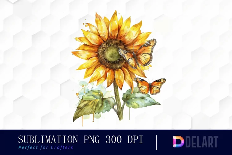 Sunflower With Butterfly Graphics Clipart