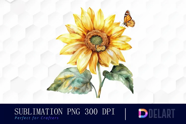 Sunflower With Butterfly Graphics Clipart