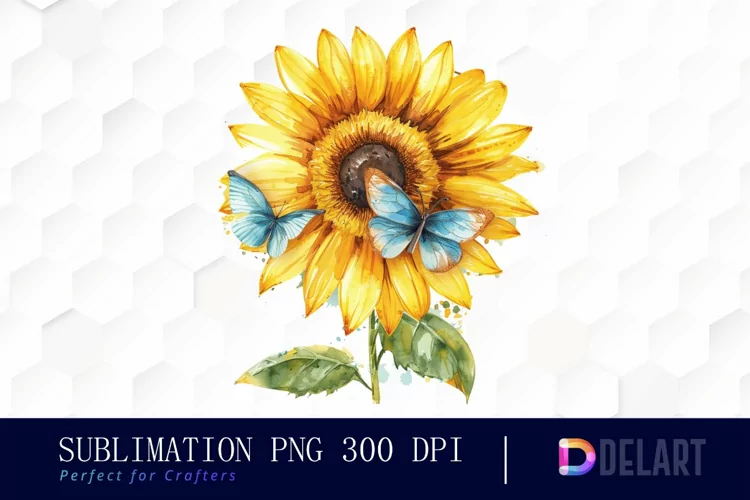 Sunflower With Butterfly Illustration Clipart