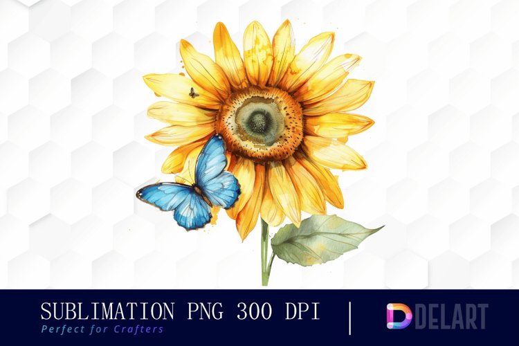 Sunflower With Butterfly Sublimation PNG Clipart