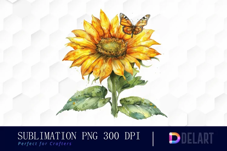 Sunflower With Butterfly Illustration Clipart