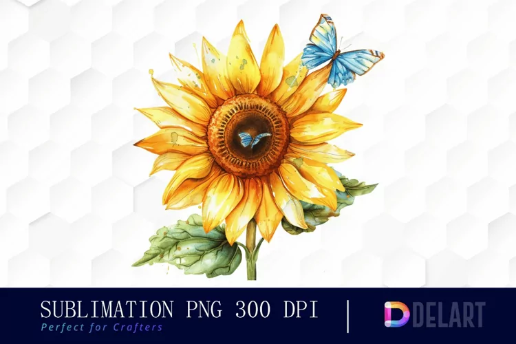 Sunflower With Butterfly Sublimation PNG Clipart
