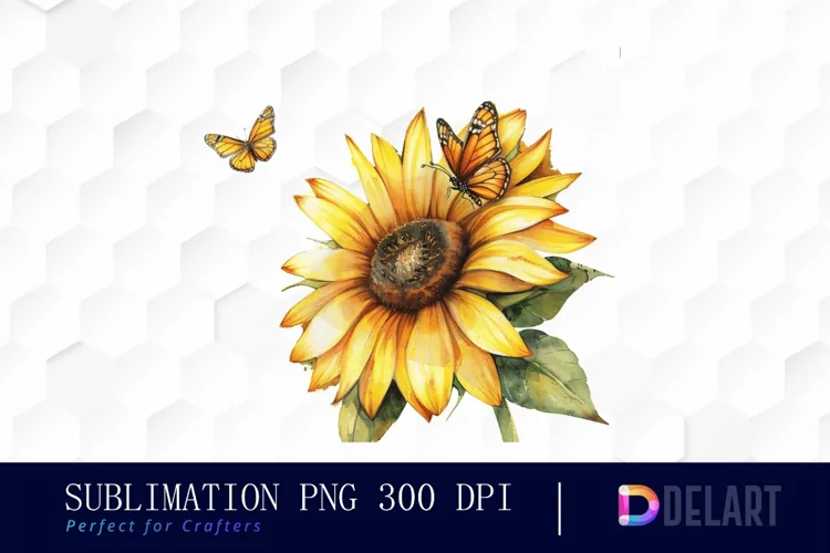 Sunflower With Butterfly Watercolor Clipart