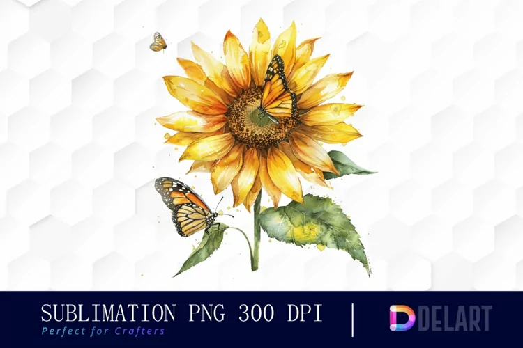 Sunflower With Butterfly Watercolor Clipart