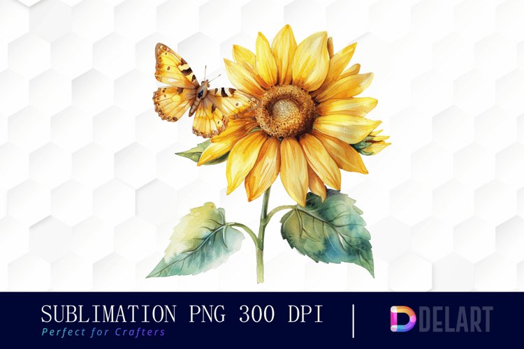 Sunflower With Butterfly Graphics Clipart