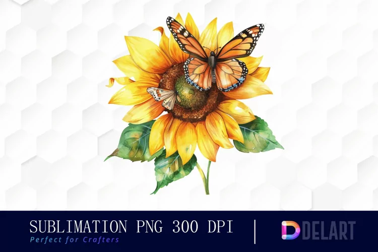 Sunflower With Butterfly Watercolor Clipart