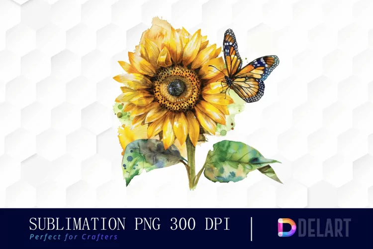 Sunflower With Butterfly Sublimation PNG Clipart