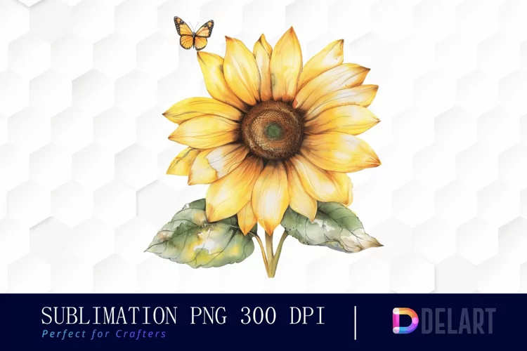 Sunflower With Butterfly Watercolor Clipart