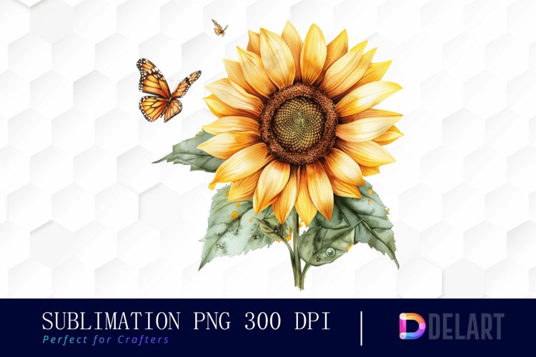 Sunflower With Butterfly Sublimation PNG Clipart