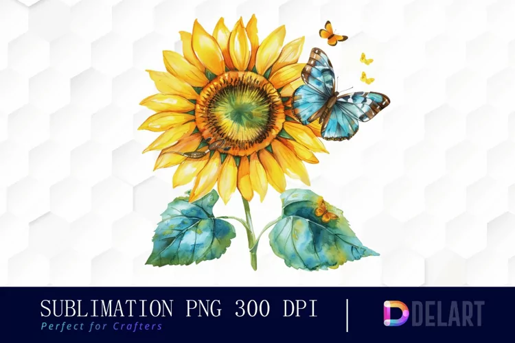 Sunflower With Butterfly Watercolor Clipart