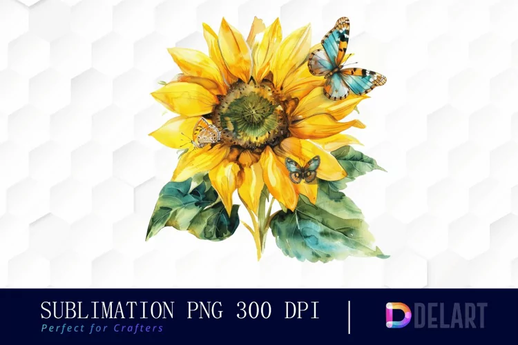 Sunflower With Butterfly Sublimation PNG Clipart
