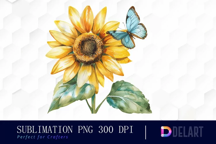 Sunflower With Butterfly Illustration Clipart