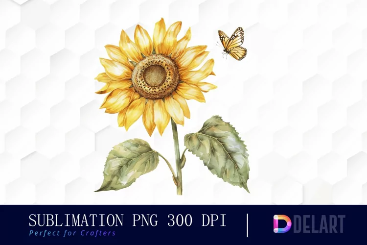 Sunflower With Butterfly Sublimation PNG Clipart