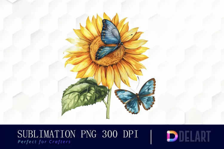 Sunflower With Butterfly Watercolor Clipart