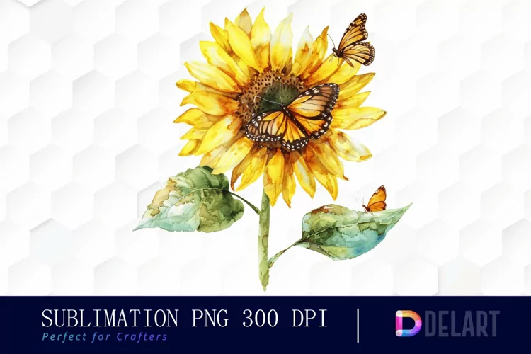 Sunflower With Butterfly Graphics Clipart