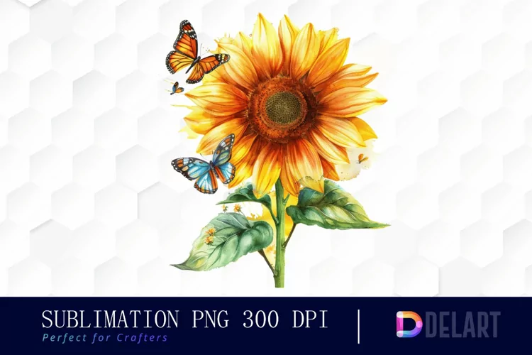 Sunflower With Butterfly Graphics Clipart