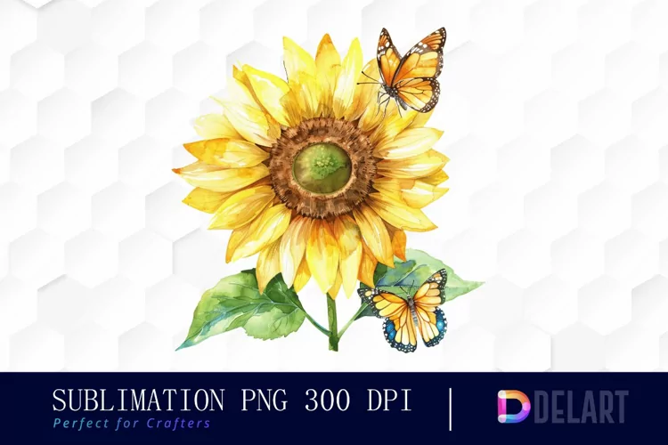Sunflower With Butterfly Graphics Clipart
